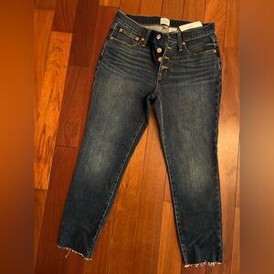 J. Crew 9" toothpick jean with exposed buttons raw hem 29P NWT